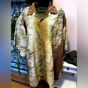 GB Black Label Men's Sz XL Tan Hawaiian Shirt 100% Polyester PTP 24"